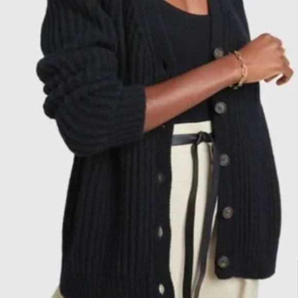 Goop G.Label - Maxine Oversized Black Wool Ribbed Winter Cardigan - Size XS US 2 - Picture 10 of 10